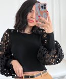 Sueter Negro Con Detalle en Manga - S