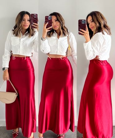 Falda Satinada Vino Paula