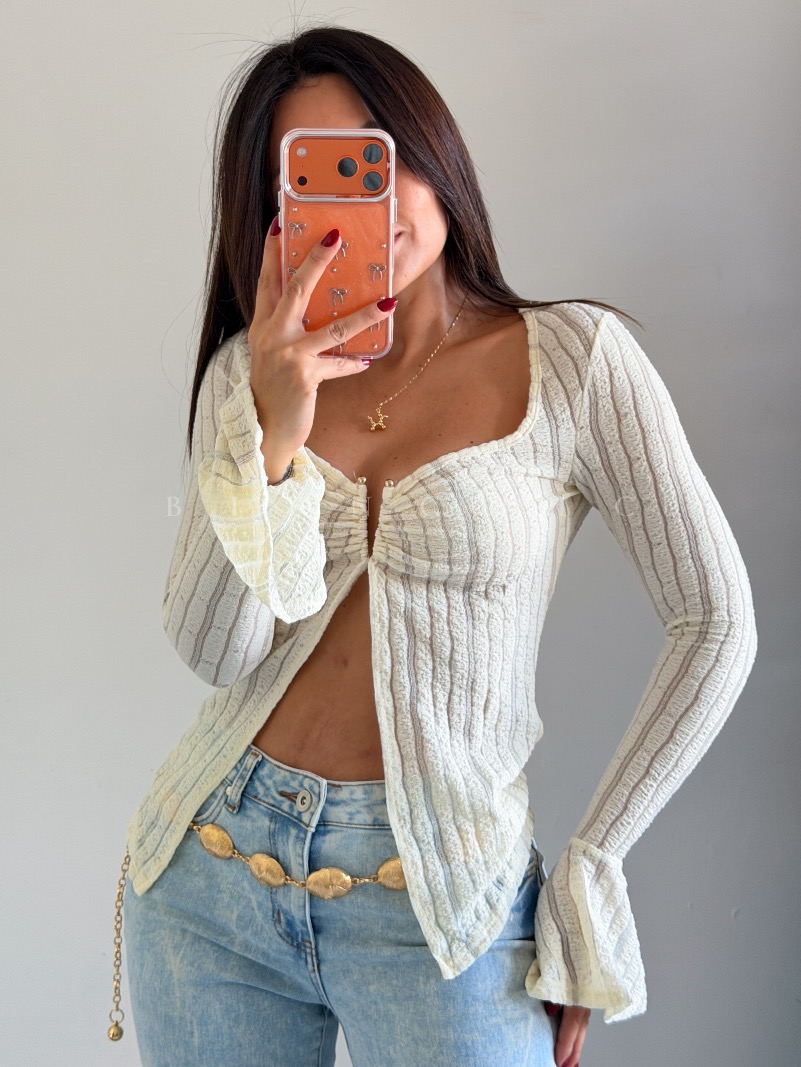 Blusa mangas campana Crema - Imagen 4