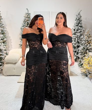 Maxi vestido blonda Negro Carla