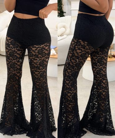 Pantalón Bota Campana de Encaje Negro Circe