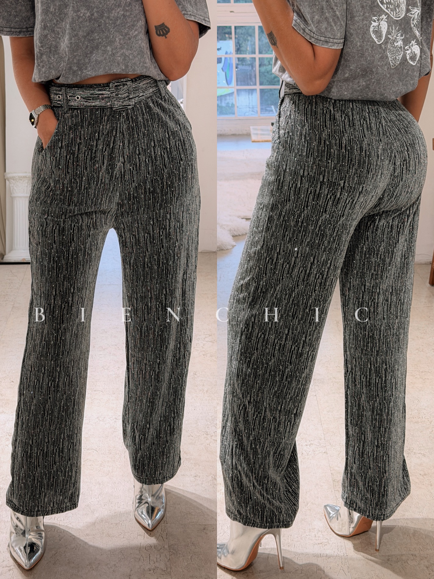 Pants de Cinturon Plateado