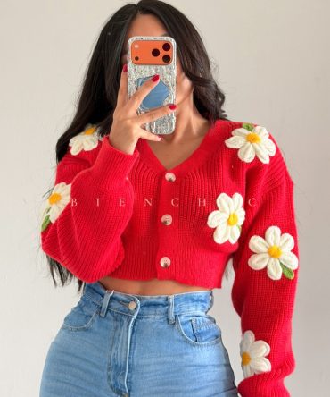 Suéter Tejido Botones Flores
