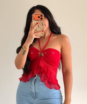 Top Strapless de Volados Rojo