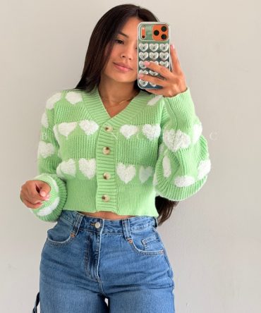 Suéter Tejido Botones Corazones Charlotte Verde