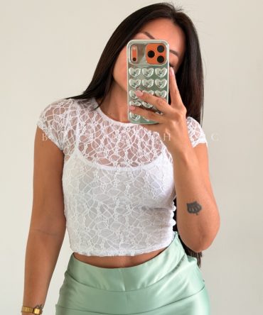 Camisa Crop de Blonda Blanca
